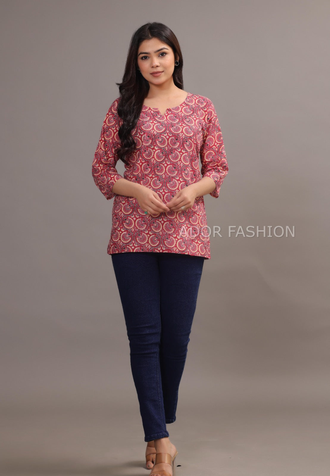 Ador Fashion Simple Cotton Light Pink Hand Block Printed Short Kurti, Women's daily wear Kurti