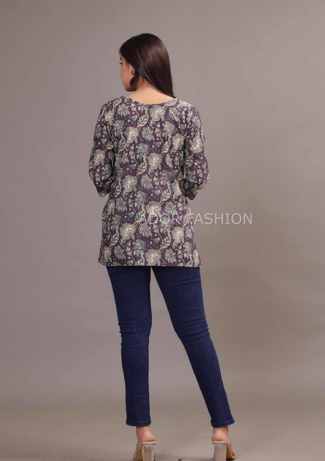 Ador Fashion Simple Cotton Floral Purple Hand Block Printed Short Kurti, Women's daily wear Kurti