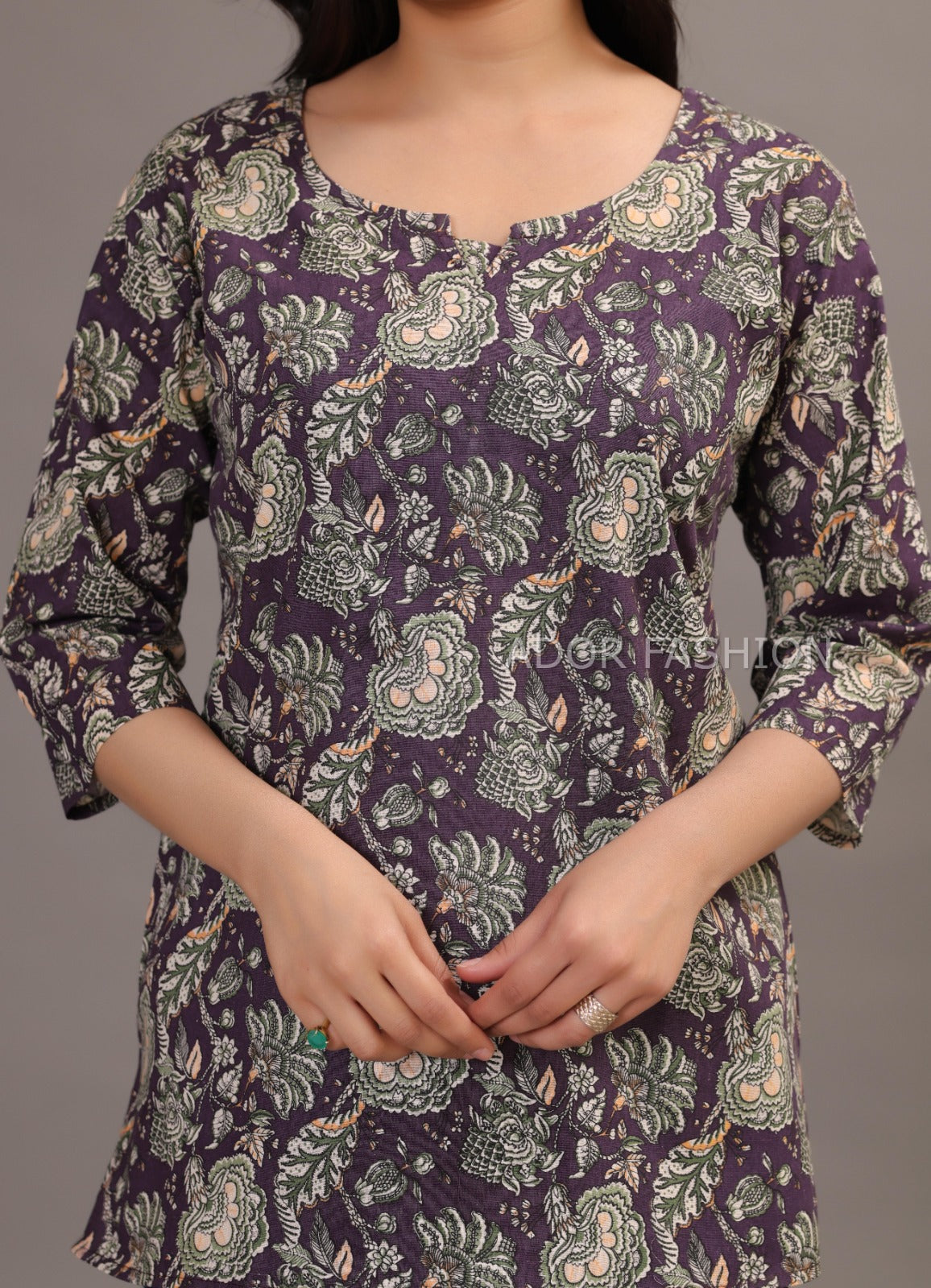 Ador Fashion Simple Cotton Floral Purple Hand Block Printed Short Kurti, Women's daily wear Kurti