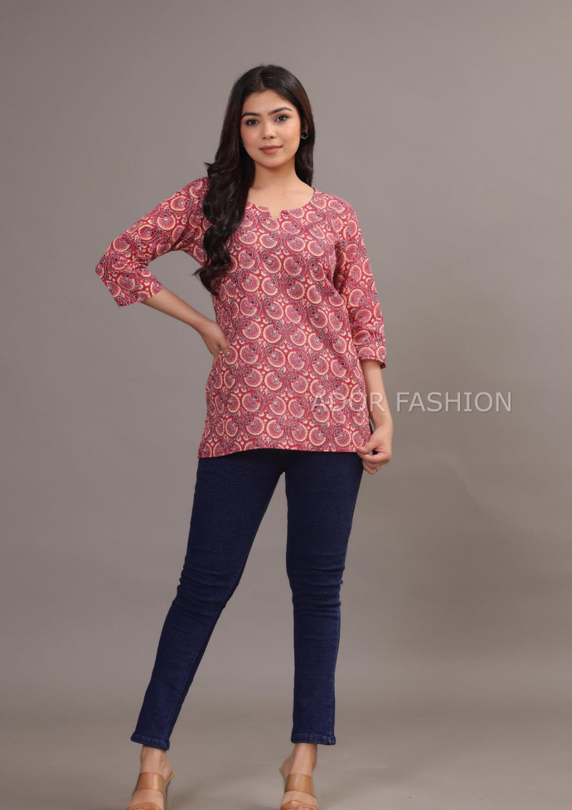 Ador Fashion Simple Cotton Light Pink Hand Block Printed Short Kurti, Women's daily wear Kurti