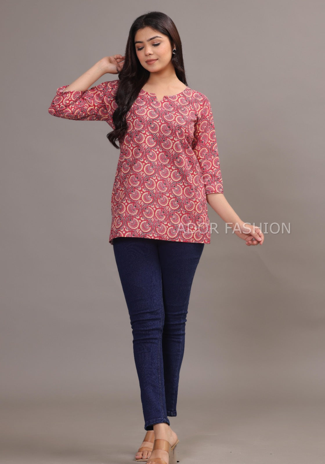 Ador Fashion Simple Cotton Light Pink Hand Block Printed Short Kurti, Women's daily wear Kurti