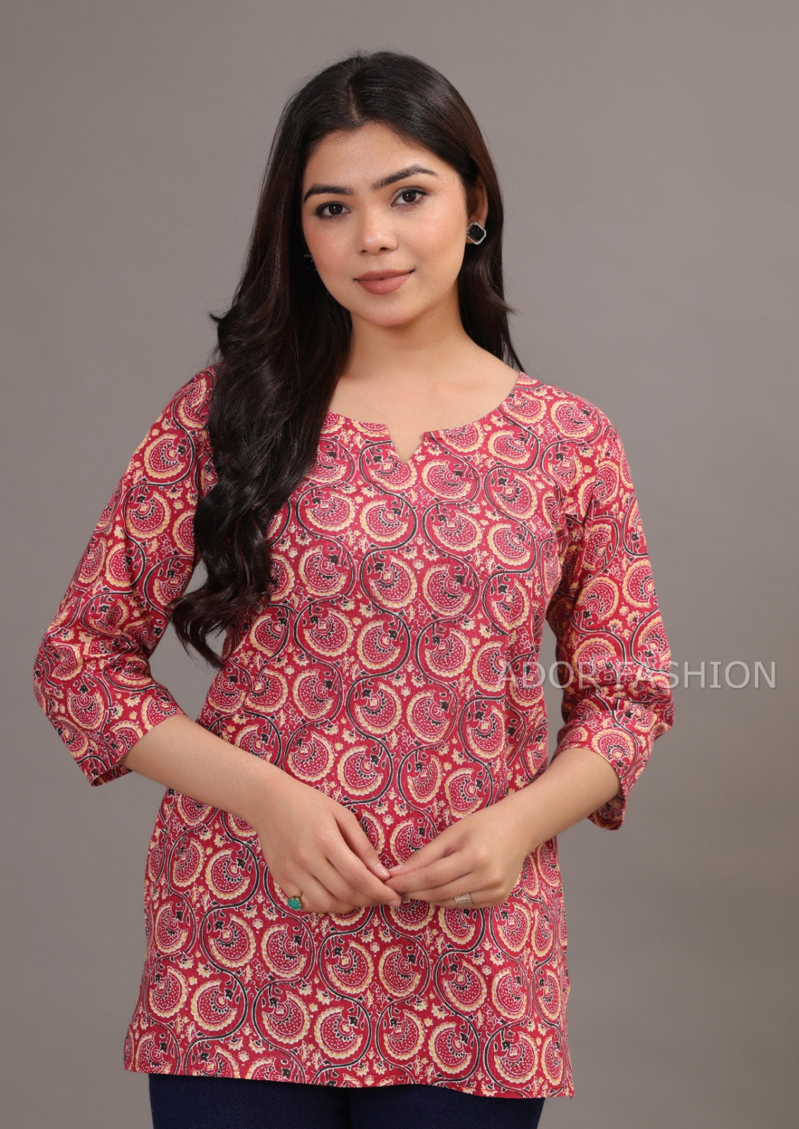 Ador Fashion Simple Cotton Light Pink Hand Block Printed Short Kurti, Women's daily wear Kurti
