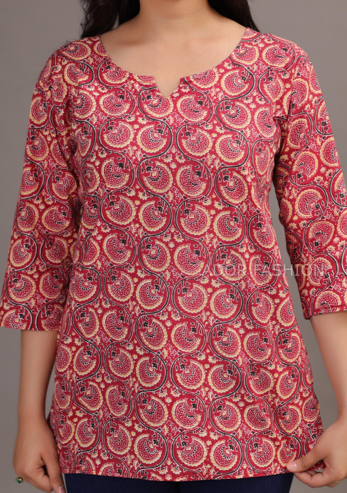 Ador Fashion Simple Cotton Light Pink Hand Block Printed Short Kurti, Women's daily wear Kurti