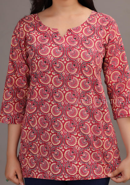 Ador Fashion Simple Cotton Light Pink Hand Block Printed Short Kurti, Women's daily wear Kurti